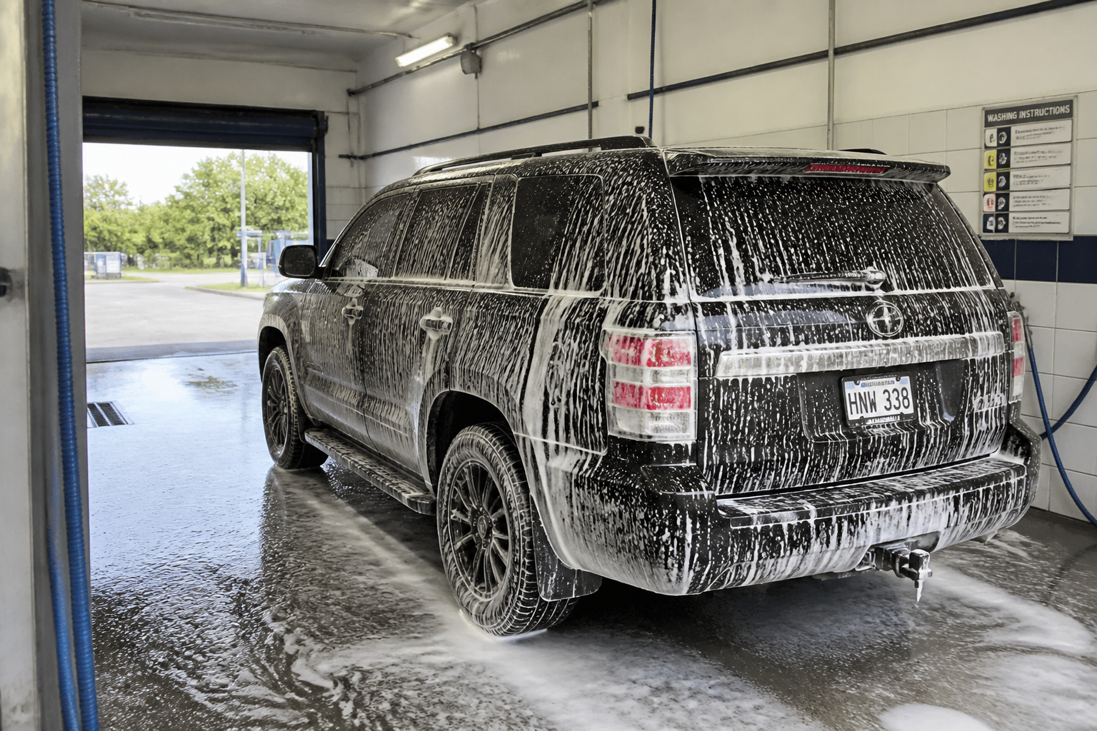 Hyundai Creta SUV rinsed with pressure hose